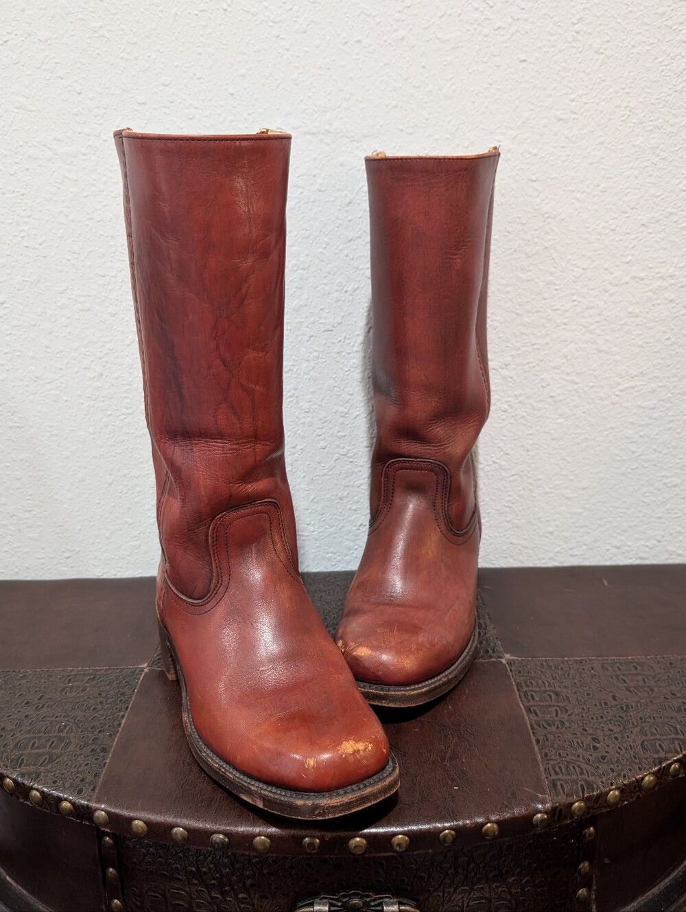 Vintage FRYE Campus Tall Leather Boots Brown Size 8 D Made in USA - Picture 12 of 16